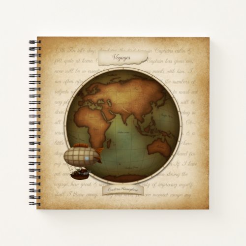 Steampunk World Hemispheres Map Aeronautical Atlas Notebook