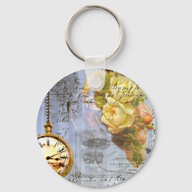 Steampunk & Yellow Roses Keychain (Front)