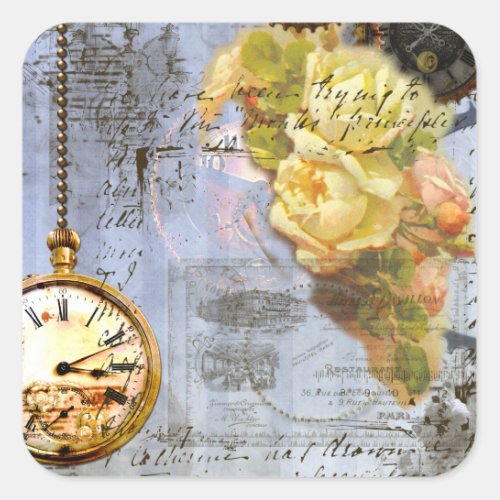 Steampunk  Yellow Roses Square Sticker