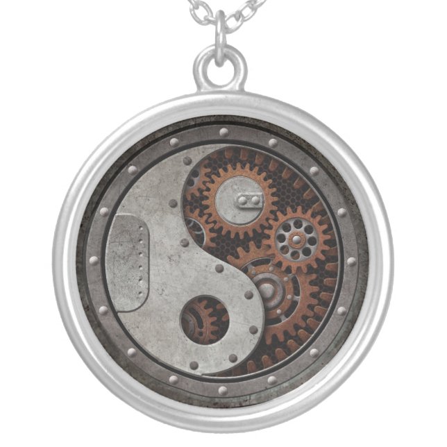 Steampunk Yin Yang Silver Plated Necklace (Front)