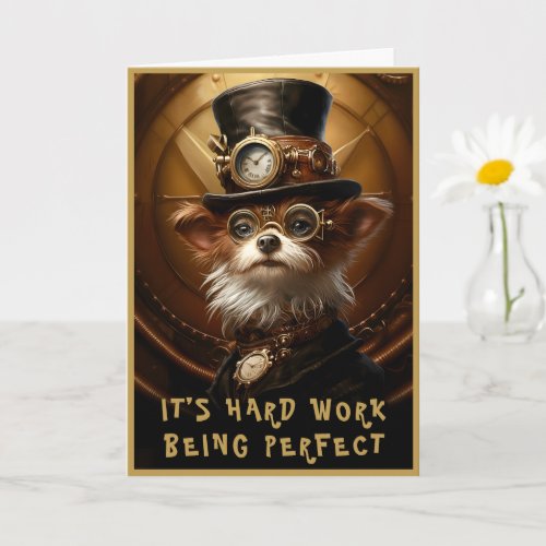 Steampunk Yorkie Dog Custom Name Greeting 110 Note Card