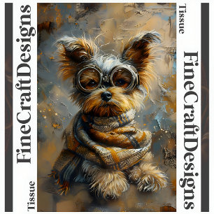 Steampunk Yorkie Oil Painting Decoupage Left 163 Tissue Paper