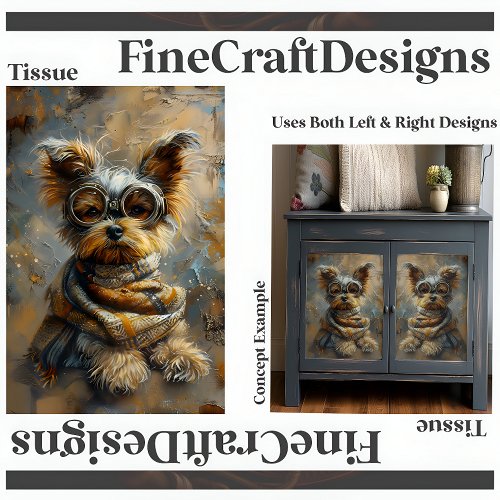 Steampunk Yorkie Oil Painting Decoupage Left 163 Tissue Paper