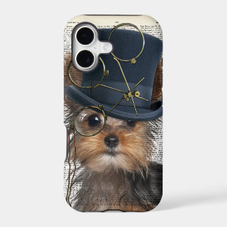 Steampunk Yorkie on a Vintage Dictionary Page iPhone 17 Case