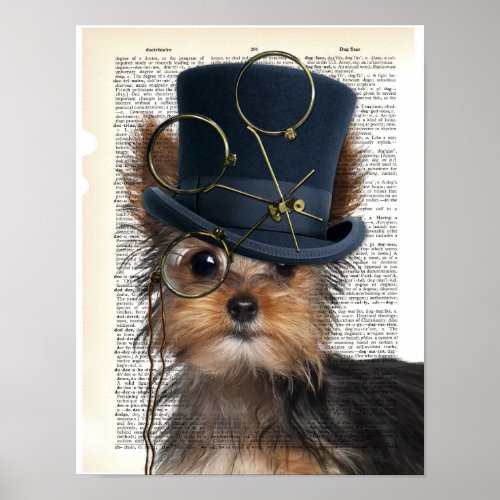 Steampunk Yorkie on Dictionary Page Poster