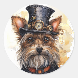 Steampunk Yorkshire Terrier Dog Classic Round Sticker