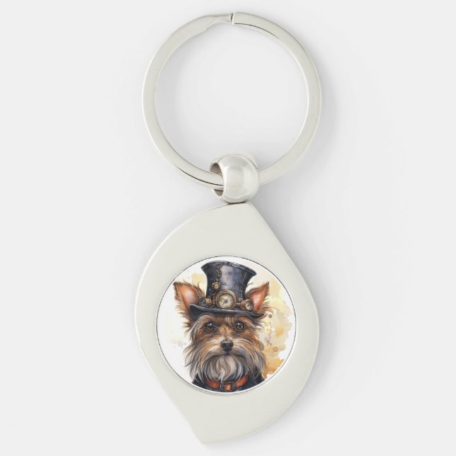 Steampunk Yorkshire Terrier Dog Keychain (Front)