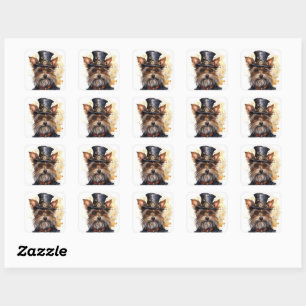 Steampunk Yorkshire Terrier Dog Square Sticker