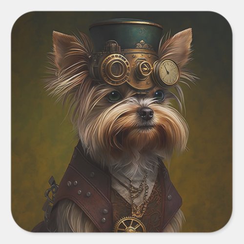 Steampunk Yorkshire Terrier Square Sticker