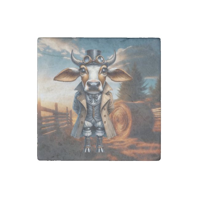 Steampunk Zebu  Stone Magnet (Front)