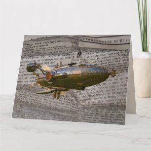 STEAMPUNK ZEPPELIN BLIMP NEWSPAPER BIRTHDAY CARDS