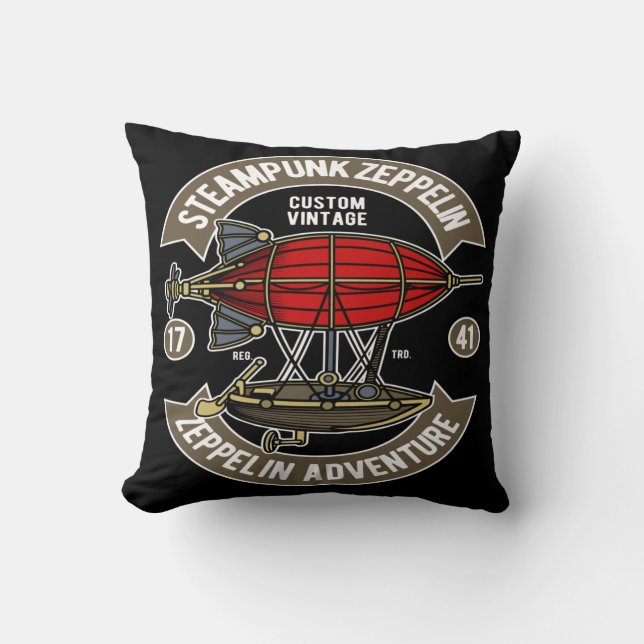 Steampunk Zeppelin Throw Pillow (Front)