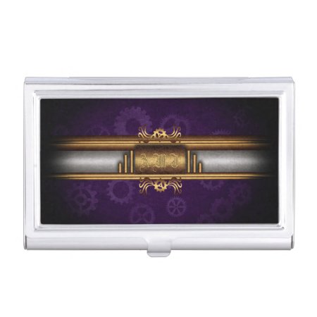 Steampunked Art Deco Style, brass and royal purple Business Card Holder