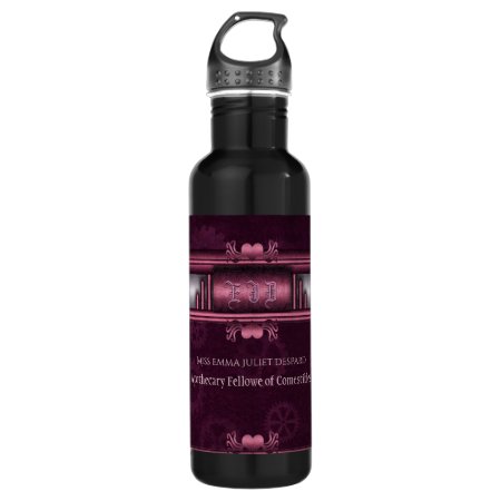 Steampunked Art Deco Style, pink metallic heart Stainless Steel Water Bottle