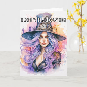 Steampunky Salem Witch Happy Halloween Card