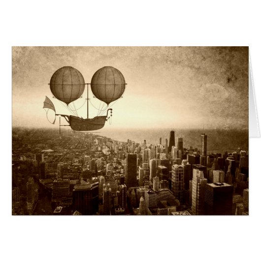 Steamship Airship Over Chicago Flat Card (Front Horizontal)
