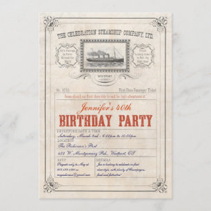 Steamship Cruise Ship Ticket  Invitation Birthday