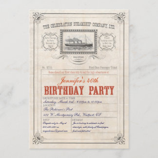 Steamship Cruise Ship Ticket Invitation Birthday