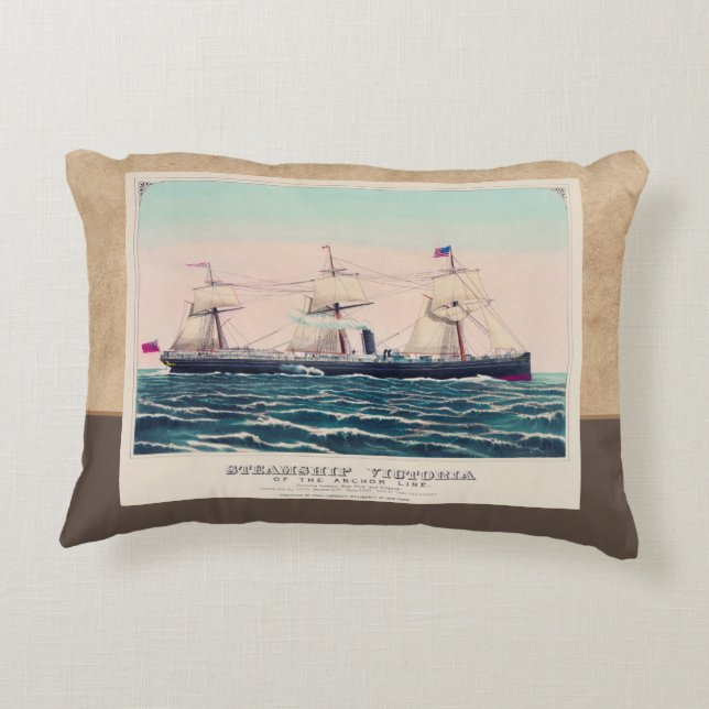 Steamship Victoria of the Anchor Line, 1876 Accent Pillow (Back)