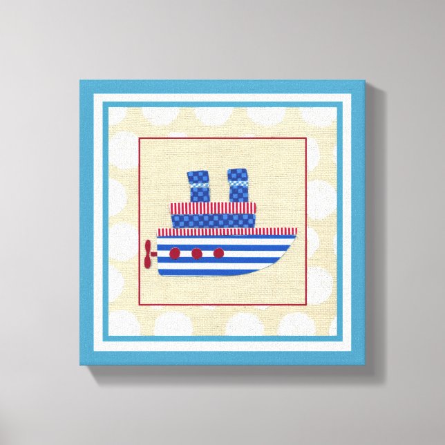 Steamship with Propeller and Blue Smokestacks Canvas Print (Front)