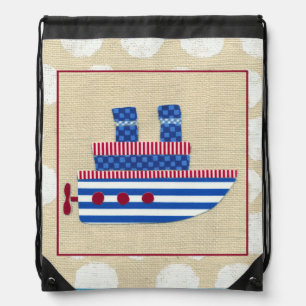 Steamship with Propeller and Blue Smokestacks Drawstring Bag
