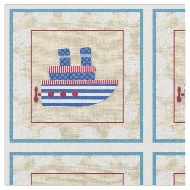 Steamship with Propeller and Blue Smokestacks Fabric (Close Up)