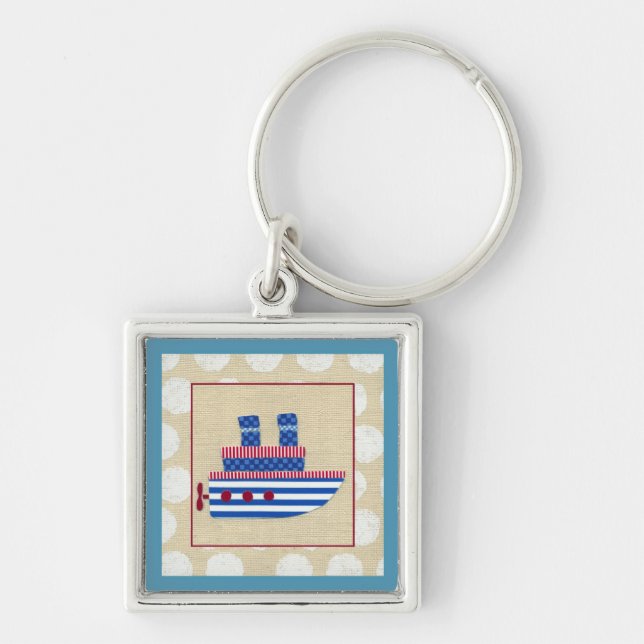 Steamship with Propeller and Blue Smokestacks Keychain (Front)