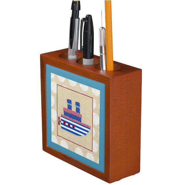 Steamship with Propeller and Blue Smokestacks Pencil/Pen Holder (In Situ)