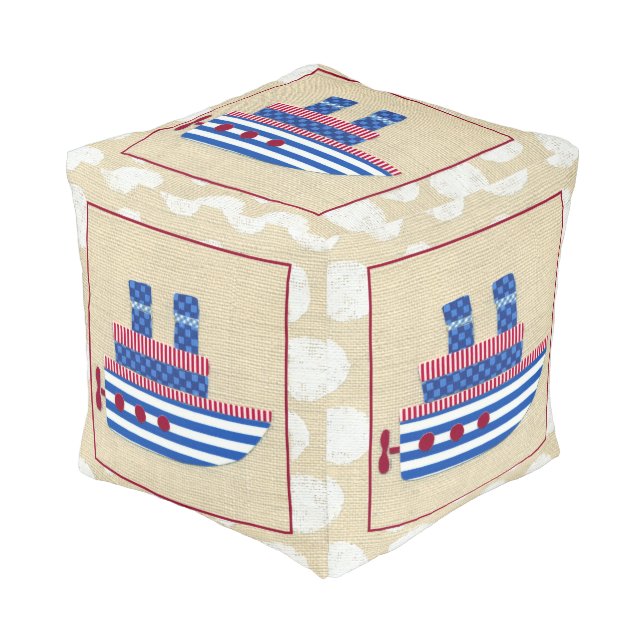 Steamship with Propeller and Blue Smokestacks Pouf (Angled Front)