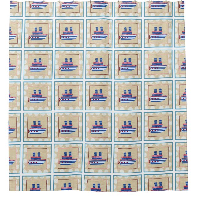 Steamship with Propeller and Blue Smokestacks Shower Curtain (Front)