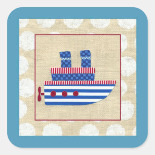 Steamship with Propeller and Blue Smokestacks Square Sticker