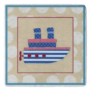 Steamship with Propeller and Blue Smokestacks Trivet