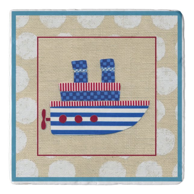 Steamship with Propeller and Blue Smokestacks Trivet (Front)