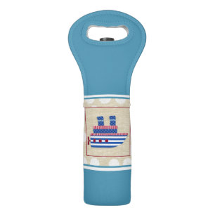 Steamship with Propeller and Blue Smokestacks Wine Bag