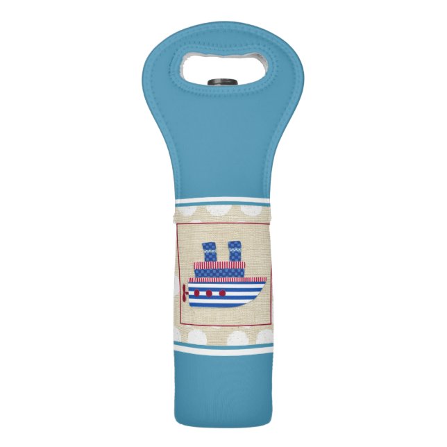 Steamship with Propeller and Blue Smokestacks Wine Bag (Back)
