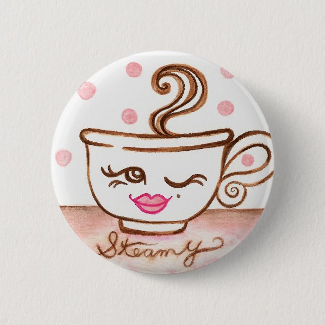 Steamy Coffee Cup Button (Front)