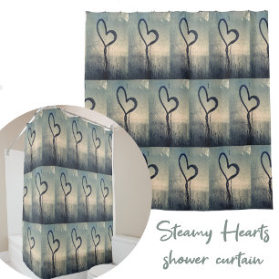 Steamy Hearts Photographic Blue and Beige Shower Curtain