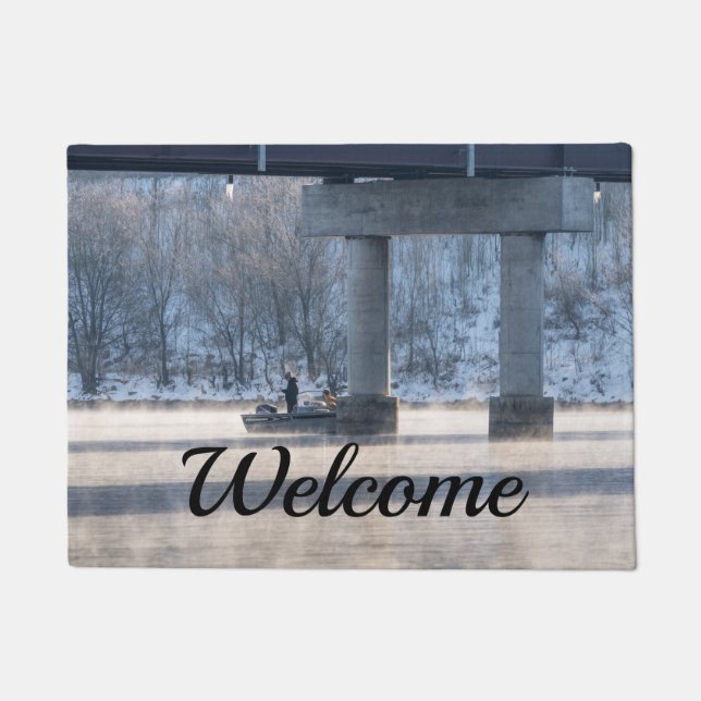 Steamy Winter Fishing Lake Tanycomo Welcome Doormat (Front)