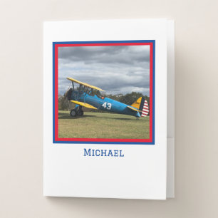 Stearman Airplane Photo, Fly, Simple,Personalized Pocket Folder