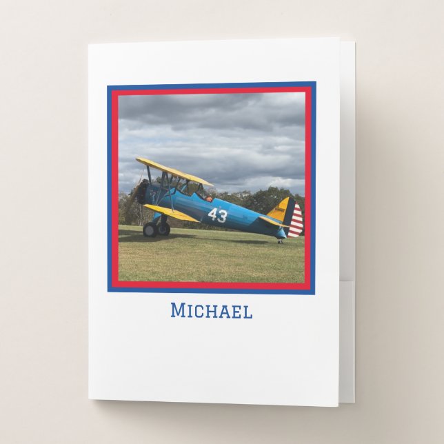 Stearman Airplane Photo, Fly, Simple,Personalized Pocket Folder (Front)