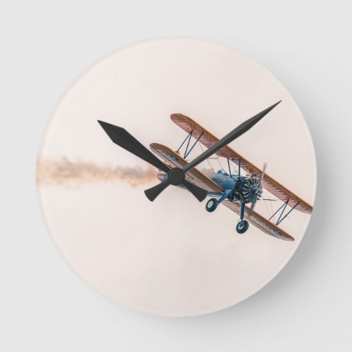 Stearman Pt_13d Double Decker Aircraft Fly Round Clock