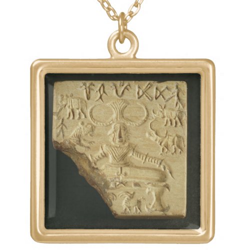 Steatite Pasupati seal Mohenjodaro 2300_1750 BC Gold Plated Necklace