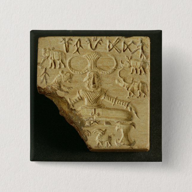 Steatite Pasupati seal, Mohenjodaro, 2300-1750 BC Pinback Button (Front)