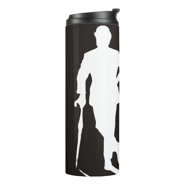 Steed & Emma black & white silhouette Thermal Tumbler (Rotated Left)