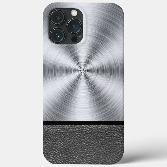 Steel and Black Leather Print Case-Mate iPhone Case (Back)
