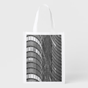 Steel and glass curtain wall of modern grocery bag