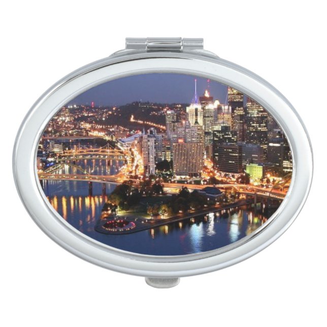 Steel and Indigo Sandwich Makeup Mirror (Front)