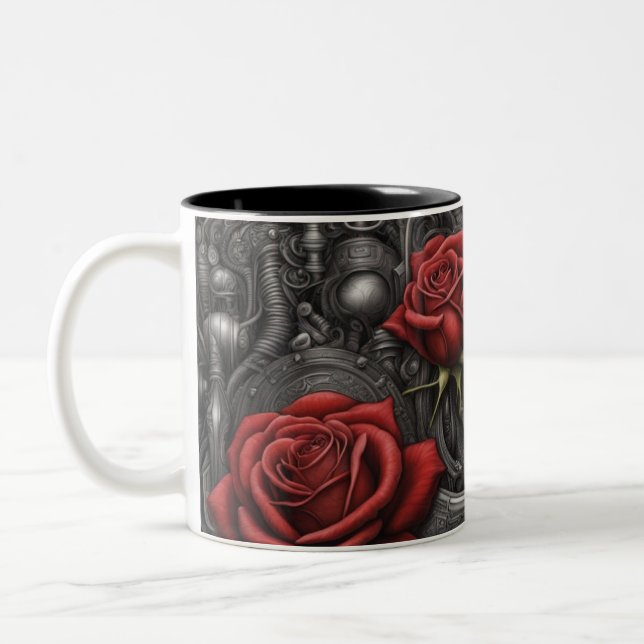 Steel and roses 030 Two-Tone coffee mug (Left)