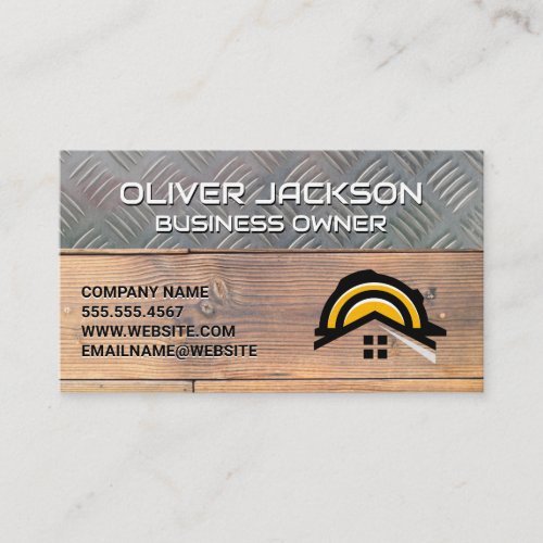 Steel and Wood  Construction Builder Logo  Business Card