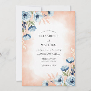 Steel Apricot Anemone Wedding Invitation